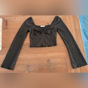 Lush Black Long Sleeve Ruched Crop Top